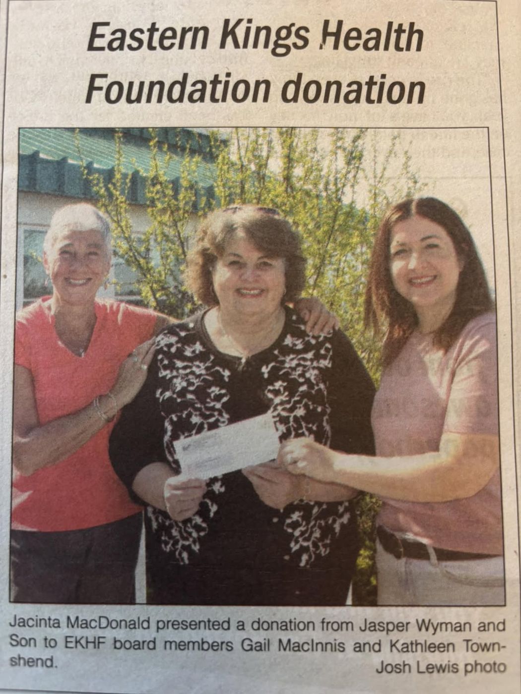 Jasper Wyman & Son donation to the Eastern Kings Health Foundation